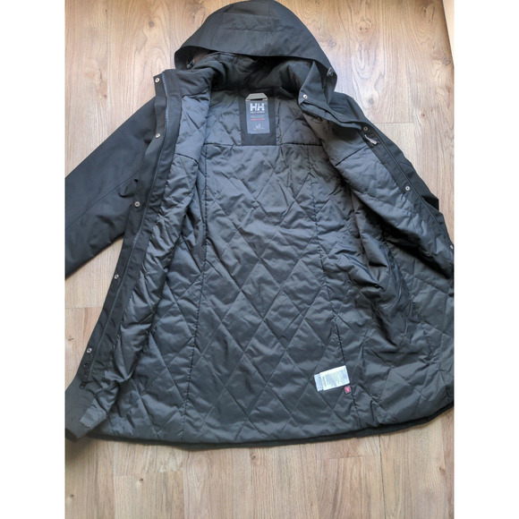 Helly Hensen Aden Long Insulated Hooded Rain Jacket Womens Large L Black - Picture 10 of 13